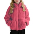 thumbnail image 1 of Ecqkame Children's Fleece Jackets Winter Sherpa Solid Color Warm Soft Velvet Stand Collar Coats Casual Pocket Full Zip Thick Outwear Hot Pink 8 Years, 1 of 8