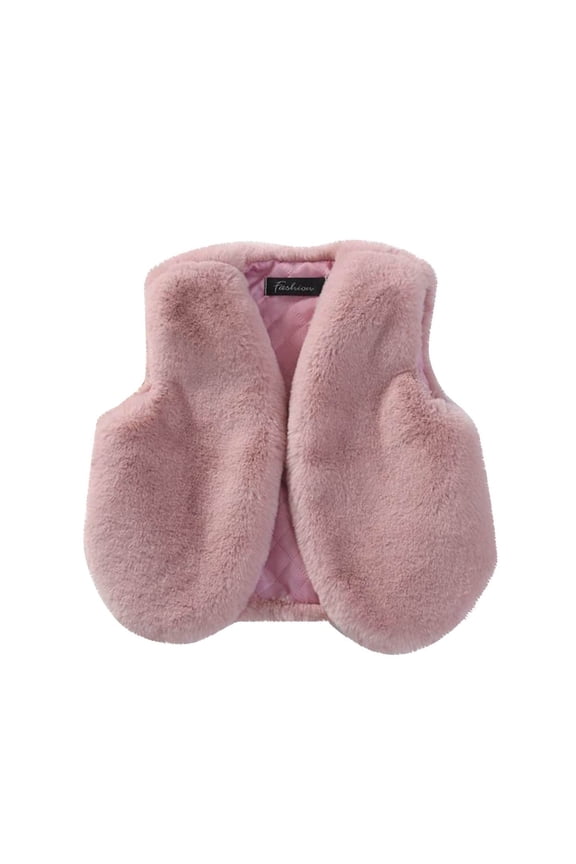 Children's Girls Velvet Vests Solid Color Faux Fur Winter Warm Outerwear Sherpa Fleece Sleevless Cardigan Vest Pink 5-6 Years