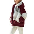 thumbnail image 1 of Ecqkame Children's Sherpa Jackets Winter Color Block Warm Double Sided Velvet Hooded Coats Casual Pocket Full Zip Thick Outwear Wine 120, 1 of 7