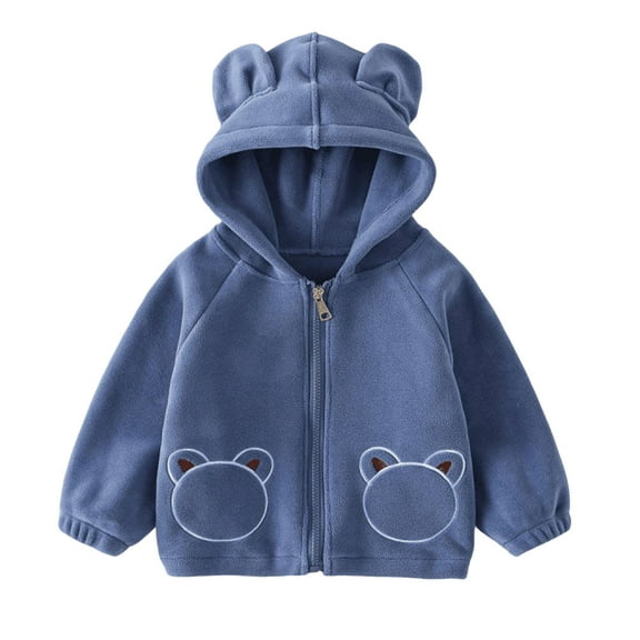 Ecqkame Girls Boys Winter Fleece Jackets Cute Shaped Hooded Outerwear Zipper Long Sleeve Warm Thickened Coat Blue 1-2 Years