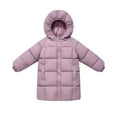 thumbnail image 1 of Ecqkame Girls Winter Down Coats Solid Color Hooded Zipper Heavyweight Jackets Mediun Length Casual Warm Outwear for 2-13 Years Purple 6-7 Years, 1 of 7