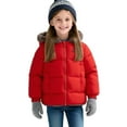 thumbnail image 1 of Ecqkame Girls Winter Down Jackets Cute Solid Color Warm Hooded Puffer Jacket Casual Pocket Zipper Thick Outwear Red 4-5 Years, 1 of 8
