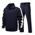 thumbnail image 1 of Ecqkame Men Tracksuits 2 Piece Color Block Outfits Long Sleeve Full Zip Stand Up Collar Jackets and Pants Running Sports Sets Dark Blue XL, 1 of 4