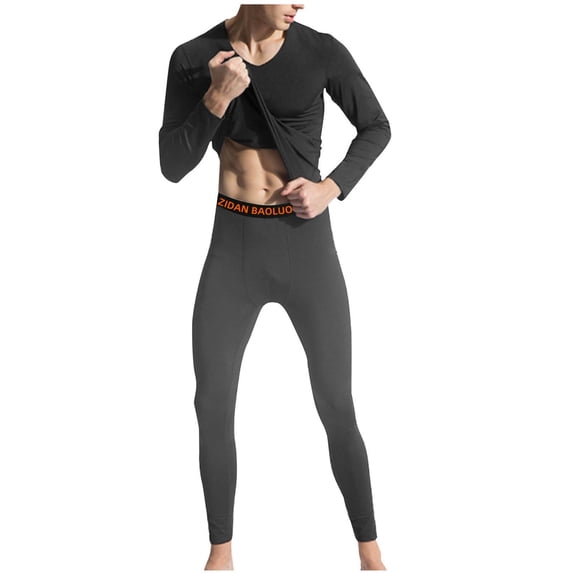 Ecqkame Thermal Underwear for Men Fleece Lined Soft Warm Solid Color Set Base Layer Cold Weather Tops and Pants Suit Dark Gray XL