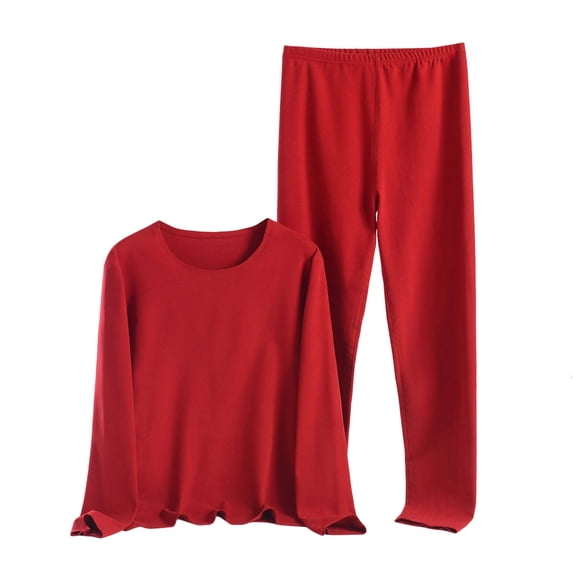 Ecqkame Women's Thermal Underwear Sets Lightweight Soft Fleece Lined Solid Color Base Layer Warm and Velvet Pajamas Set Wine XXXL