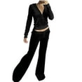 thumbnail image 1 of Ecqkame sets for women Two Piece Long Sleeve Zip Up Velour Tracksuit Crop Tops Wide-Leg Sweatpants Outfits Sets with Pockets Black S, 1 of 8