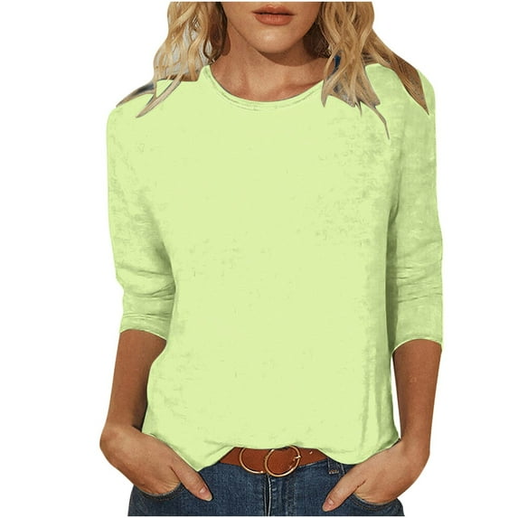 Ecqkame Women's Casual 3/5 Sleeve T-Shirts Round Neck Cute Tunic Tops Basic Tees Blouses Loose Solid Color Pullover Mint Green XXL