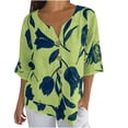 thumbnail image 1 of Ecqkame womens summer tops Summer Floral Print Casual Elbow-Length Sleeve T Shirts Trendy V Neck Loose Button Tee Shirts Green XXXXXL, 1 of 8