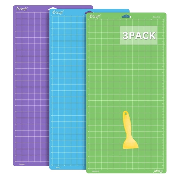12x24 Inch Cutting Mat 3 Pack - Strong/Standard/Light Grip Reusable Adhesive Mat for Cricut Explore One/Air/Air 2/Maker, Non-Slip Gridded DIY Vinyl Craft Mat