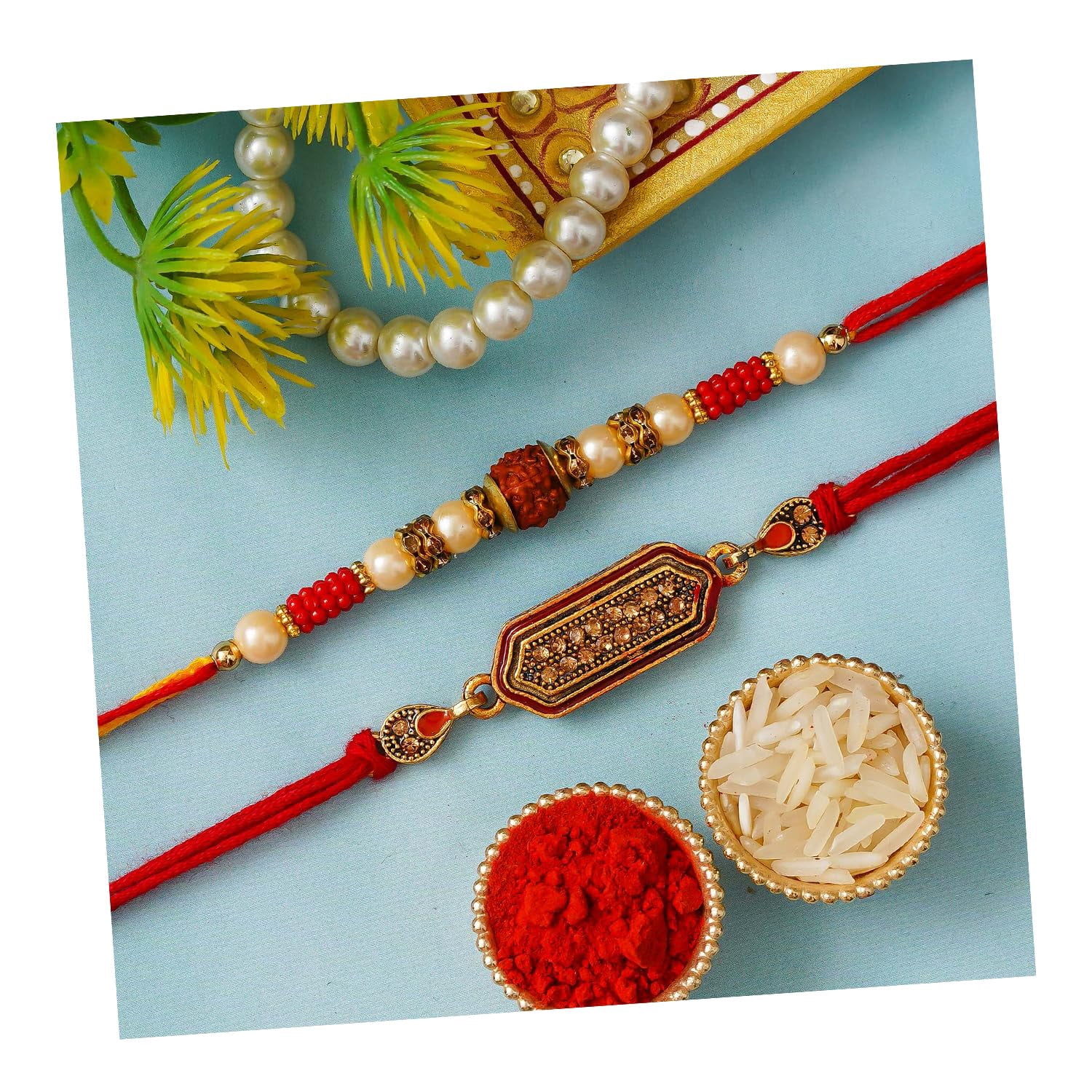 Rakhi Hampers For Brother 3 Pcs Rudraksha Rakhi Set For Brothers ...