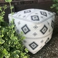 thumbnail image 1 of Ecru & Black Patterned Pouf Stool, 1 of 1
