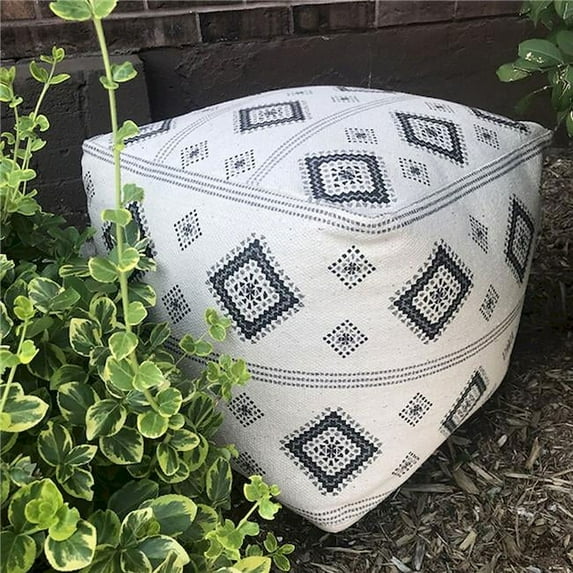 Ecru & Black Patterned Pouf Stool