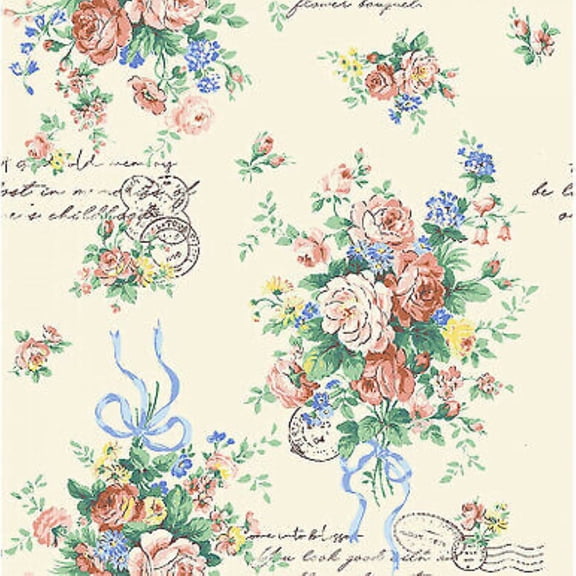 Ecru Blooming Rose Lg Bouquet Cotton Fabric by Quilt Gate