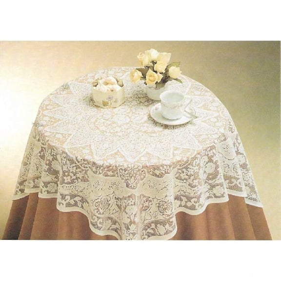 Ecru Floral Lace Tablecloth, Round Table Topper, 40 Inch Diameter