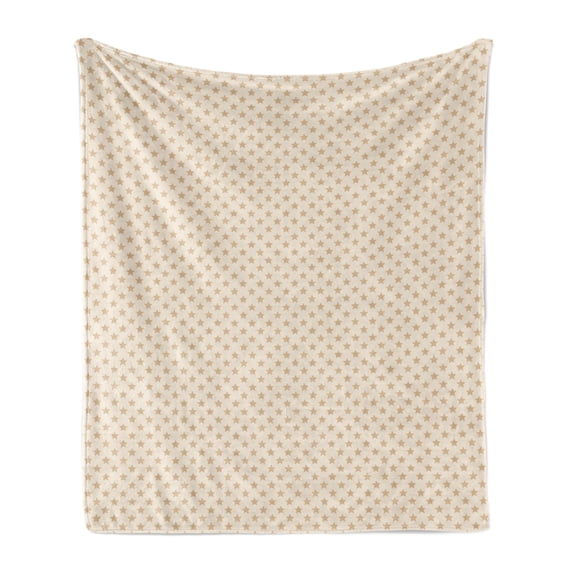 Ecru Soft Flannel Fleece Blanket, Continuous Geometric Simple Ornament with Tiny Stars Pastel Tones Illustration, Cozy Plush for Indoor and Outdoor Use, 50" x 70", Ecru and Champagne, by Ambesonne