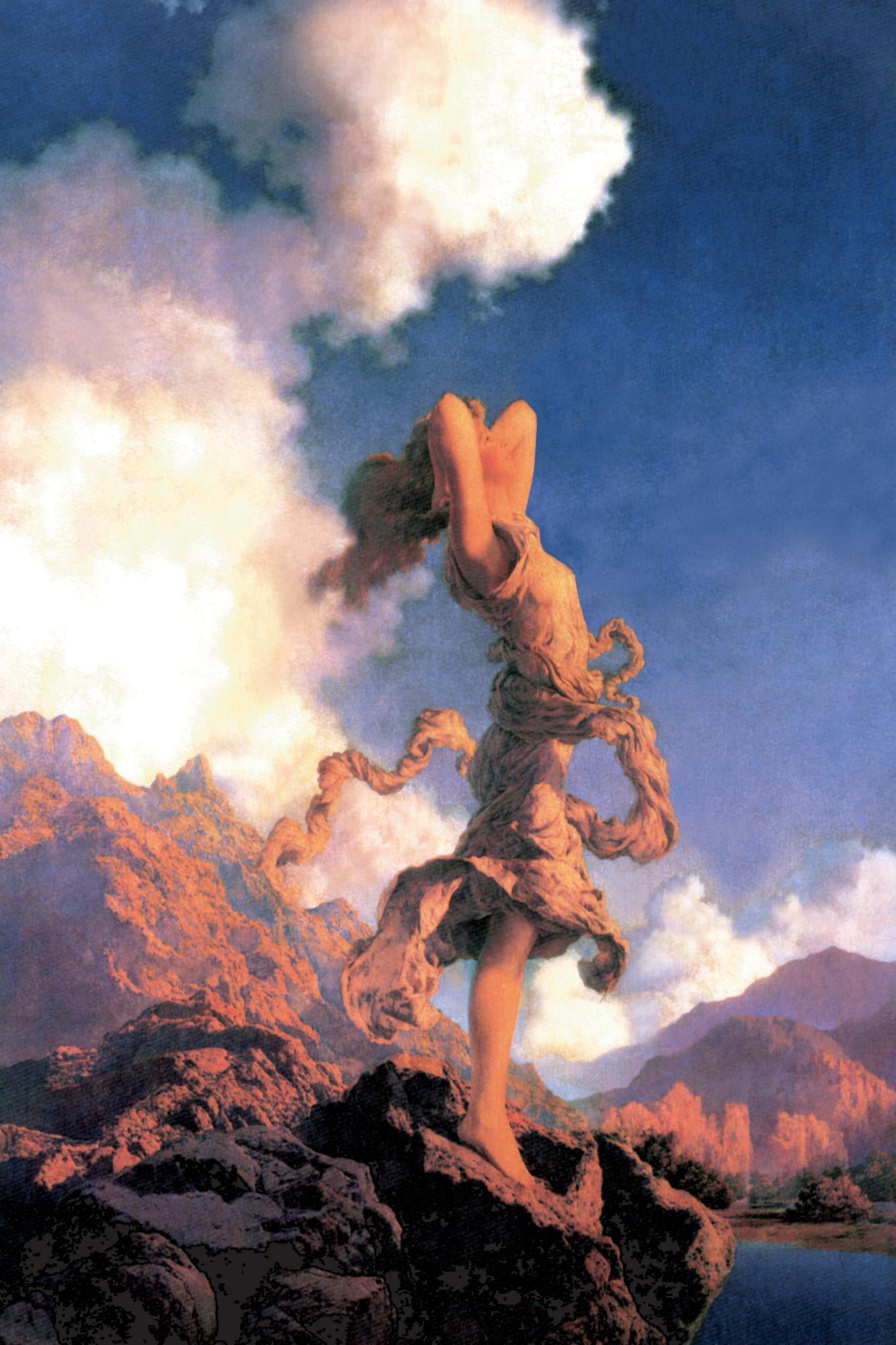 Maxfield Parrish Ecstasy Realism Romantic Artwork Woman Portrait Oil Painting Wall Art Renaissance Art Prints Fantasy Landscape Painting Cool Wall Art Print Poster 12x18