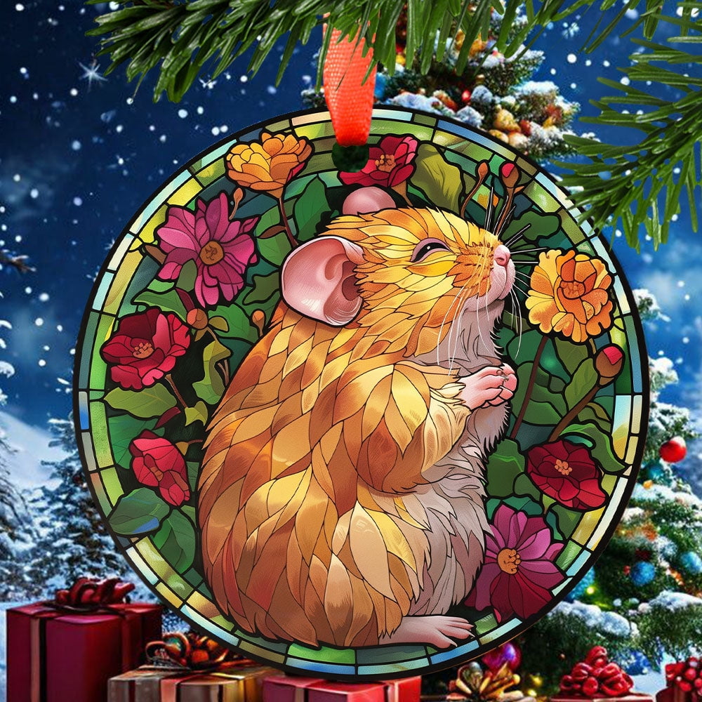 Ecstatic Golden Hamster Christmas Ornament, Ceramic/Acrylic Ornament, Gift for Mom, Romantic Valentine Decoration, Holiday Festival Ornament, Commemorative 2025