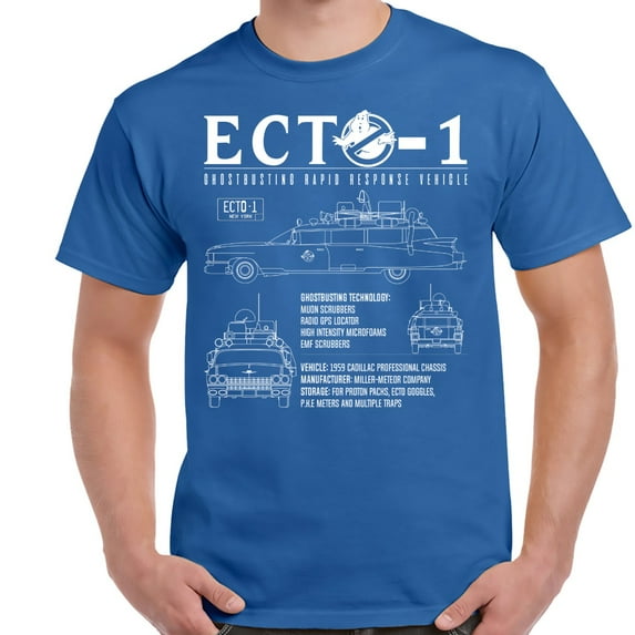 Ecto-1 White Schematic Blueprint Shirt-Royal-X-Large