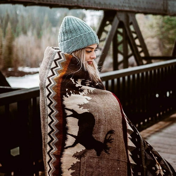 Ecuadane Queen Bed Blanket for Winter, Soft Warm Blanket, Winter Lodge Ski Snow Blanket, 93 x82 inches - Brown Ski Adventure