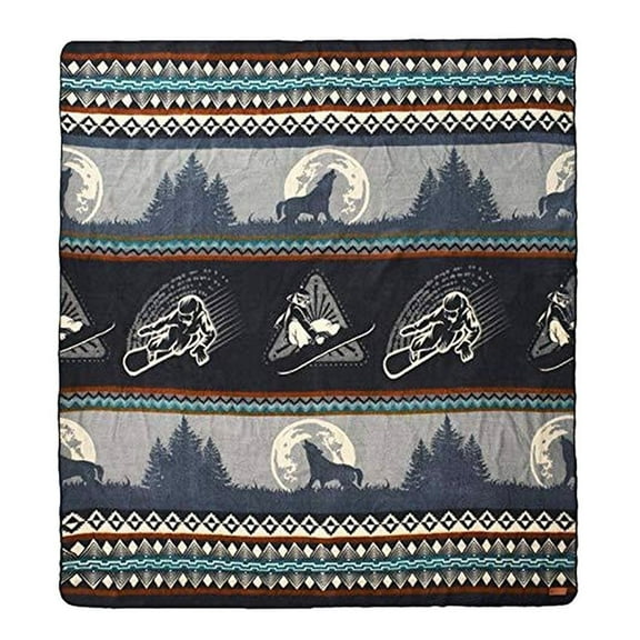 Ecuadane Queen Bed Blanket for Winter, Soft Warm Blanket, Winter Lodge Ski Snow Blanket, 93 x82 inches - Lone Wolf Snowboarder