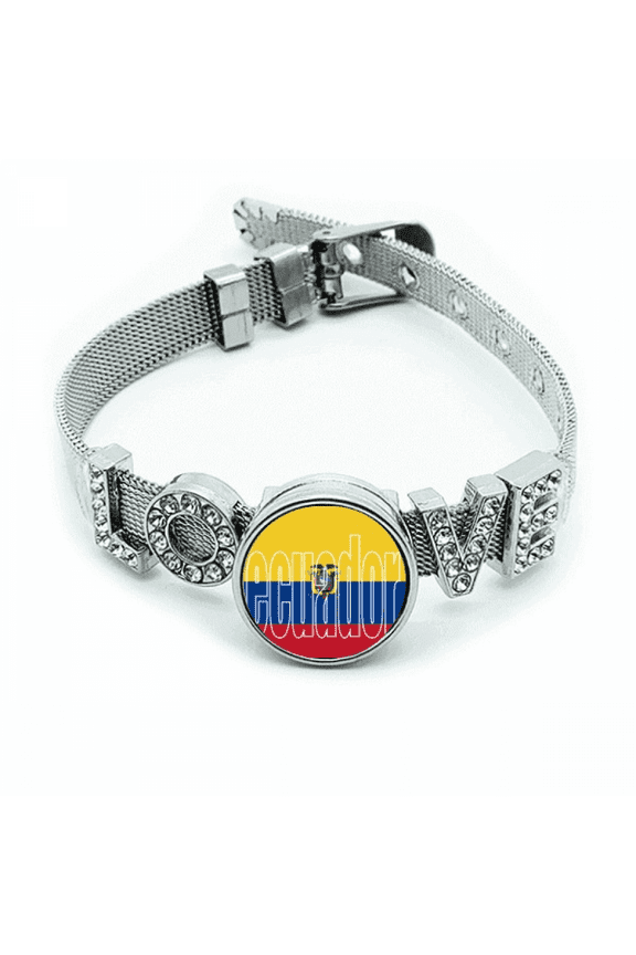 Ecuador Country Flag Name Bracelet Wristband Crystal Love Adjustable Bangle