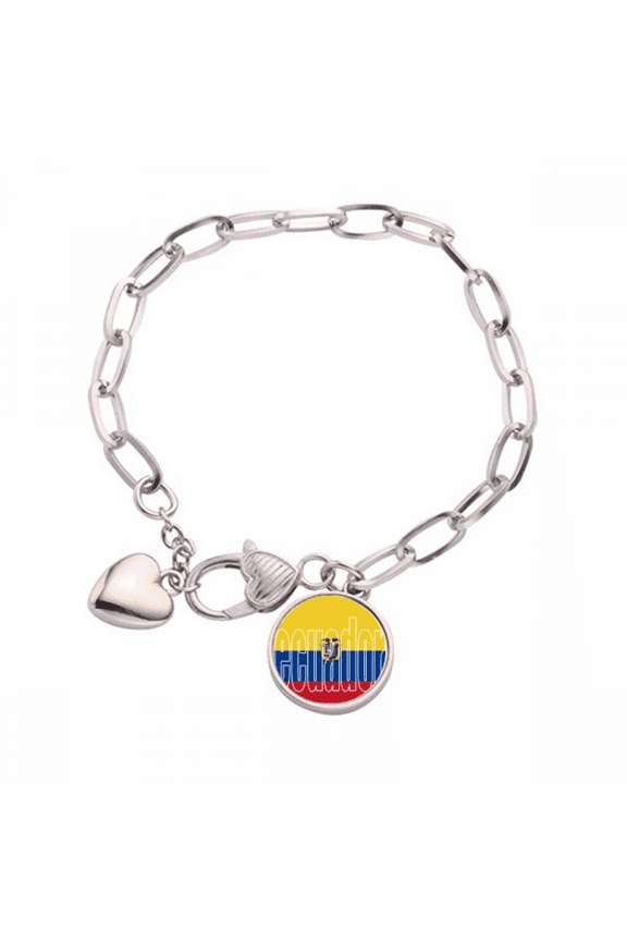 Ecuador Country Flag Name Heart Chain Bracelet Jewelry Charm Fashion