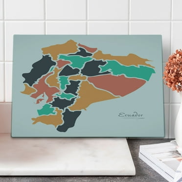 Ecuador Cutting Board, Colorful Political Map with Cartographic Cities Modernistic Round Shape Print, Decorative Tempered Glass Cutting and Serving Board, in 3 Sizes, by Ambesonne