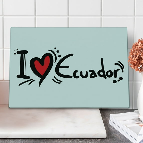 Ecuador Cutting Board, I Heart Ecuador Lettering Simple Calligraphic Illustration, Decorative Tempered Glass Cutting and Serving Board, in 3 Sizes, by Ambesonne