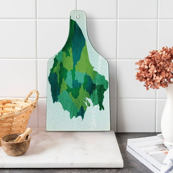 Ecuador Cutting Board, Political Map in Green Tones Cartographic Illustration Latin America Country, Decorative Tempered Glass Cutting and Serving Board, in 3 Sizes, by Ambesonne