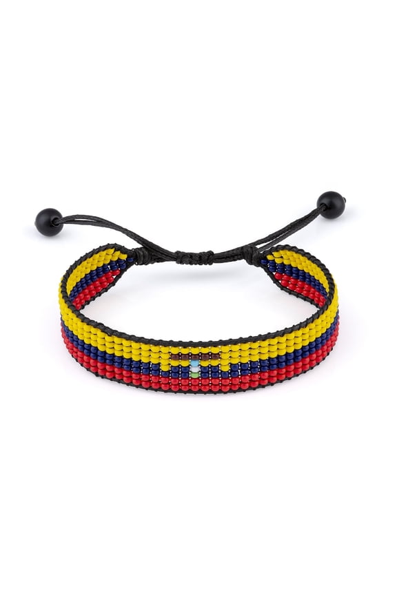 Ecuador Flag Bracelet: Handmade, Adjustable Beaded String, Boho Jewelry, Unisex Patriotic Gift