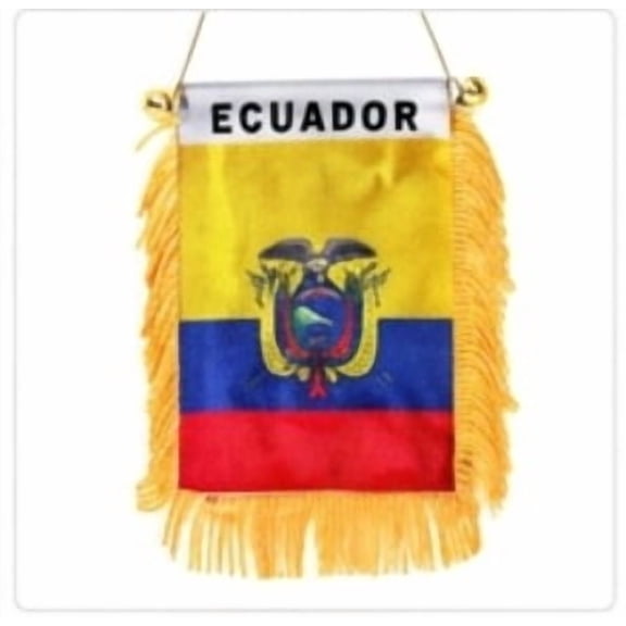 5" x 3.5" Satin Ecuador Flag Pennant, Window Hanger, Gold Fringe Detail
