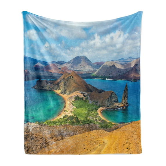 Ecuador Soft Flannel Fleece Blanket, Galapagos Bartolome Island Pacific Ocean Latin America Scenery Volcanic Mountains, Cozy Plush for Indoor and Outdoor Use, 50" x 70", Multicolor, by Ambesonne
