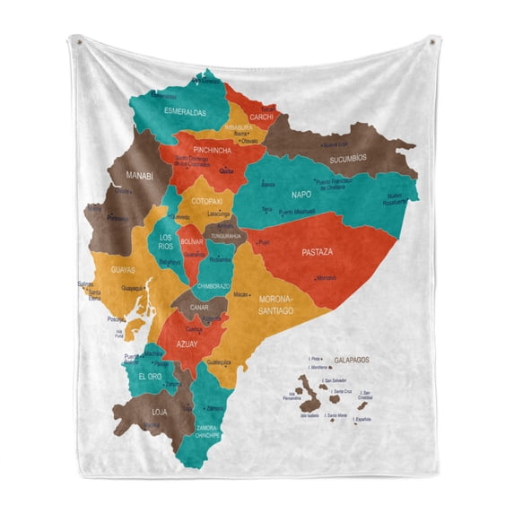Ecuador Soft Flannel Fleece Throw Blanket, Colored Cities High Detailed Isometric Map of Republic of Ecuador Illustration, Cozy Plush for Indoor and Outdoor Use, 50" x 60", Multicolor, by Ambesonne
