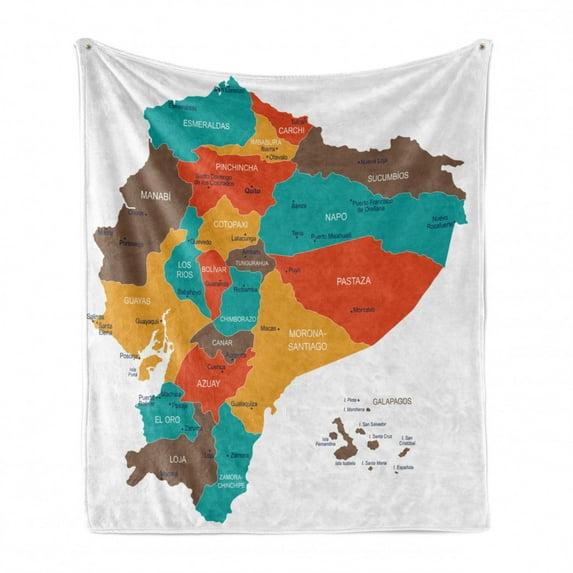 Ecuador Soft Flannel Fleece Throw Blanket, Colored Cities High Detailed Isometric Map of Republic of Ecuador Illustration, Cozy Plush for Indoor and Outdoor Use, 50" x 70", Multicolor, by Ambesonne