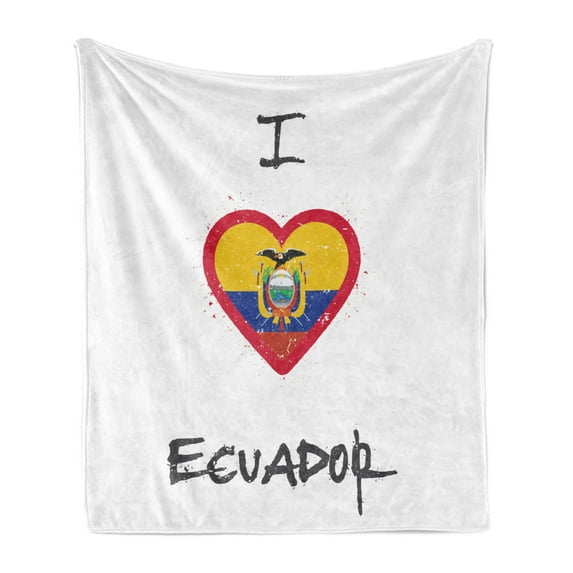 Ecuador Soft Flannel Fleece Throw Blanket, I Love Ecuador Lettering and Heart in Shape of National Flag, Cozy Plush for Indoor and Outdoor Use, 60" x 80", Charcoal Grey White, by Ambesonne