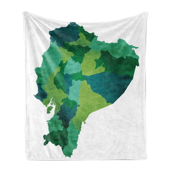Ecuador Soft Flannel Fleece Throw Blanket, Political Map in Green Tones Cartographic Illustration Latin America Country, Cozy Plush for Indoor and Outdoor Use, 60" x 80", Multicolor, by Ambesonne