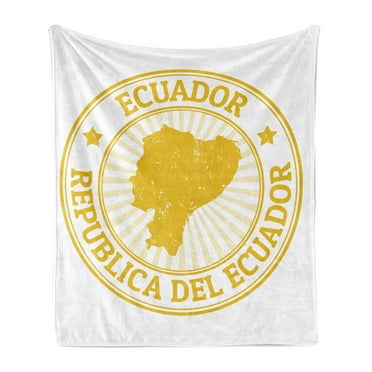 Ecuador Soft Flannel Fleece Throw Blanket, Republica Del Ecuador Lettering Political Map Retro Sunrays Stamp, Cozy Plush for Indoor and Outdoor Use, 60" x 80", Earth Yellow Cream, by Ambesonne