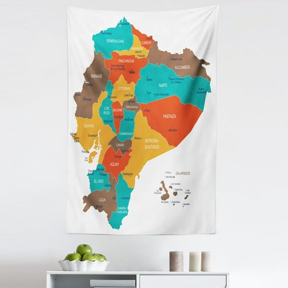 Ecuador Tapestry, Colored Cities High Detailed Isometric Map of Republic of Ecuador Illustration, Fabric Wall Hanging Decor for Bedroom Living Room Dorm, 5 Sizes, Multicolor, by Ambesonne