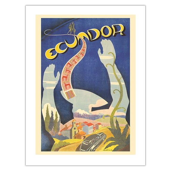 Ecuador - Traditional Ecuadorian Dancer - Vintage Travel Poster by J. Gabilanes c.1930s - Bamboo Fine Art 290gsm Paper Print (Unframed) 18x24in