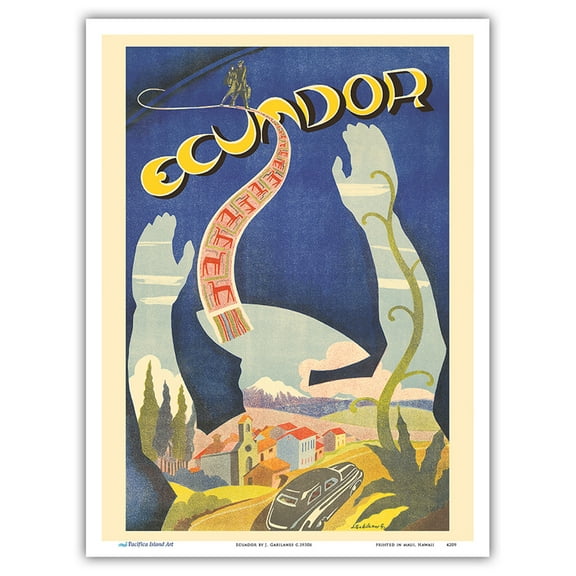 Ecuador - Traditional Ecuadorian Dancer - Vintage Travel Poster by J. Gabilanes c.1930s - Master Art Print (Unframed) 9in x 12in