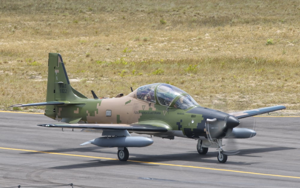 Ecuadorian Air Force EMB 314 Super Tucano at Natal Air Force Base Brazil Canvas Art - Giovanni CollaStocktrek Images (18 x 11)