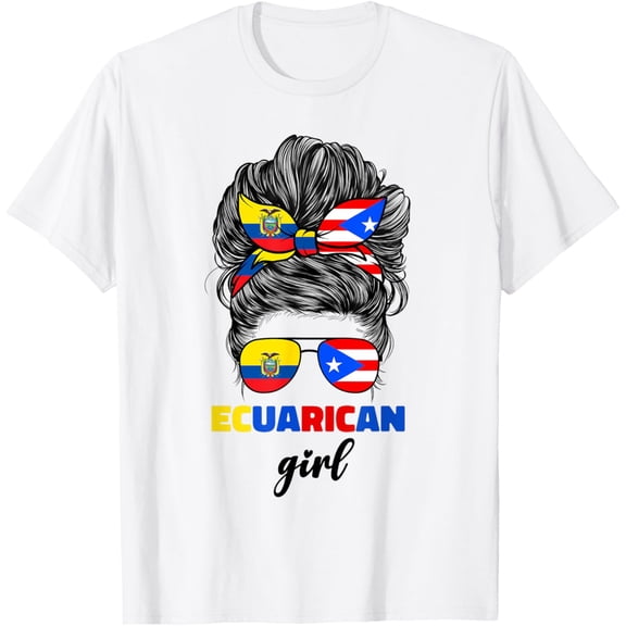 Ecuadorian And Puerto Rican Rico Ecuador Flag Girl For Women T-ShirtMen and women, Black T-shirt, size: Extra large S-4XL