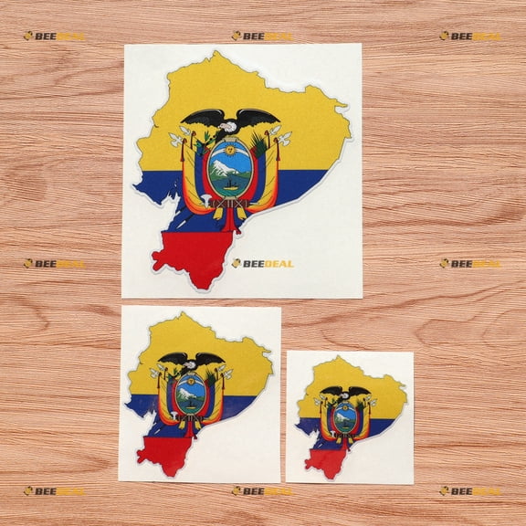 Ecuadorian Ecuador Country Outline Map Flag Vinyl Decal Sticker - 3 Pack Reflective, 3 Inches, 4 Inches, 6 Inches