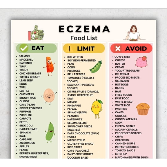 Eczema Food List Poster Dietary Restrictions Avoidance Food List Poster Low Histamine And No Dairy Products Food Poster Eczema Friendly Grocery List Poster