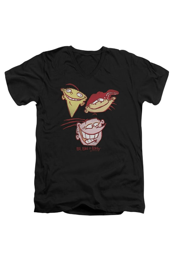 Ed Edd Eddy Three Heads S/S Adult V-Neck 30/1 T-Shirt Black