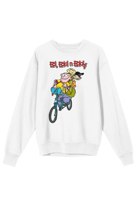 Ed Edd N Eddy Bike Ride Crew Neck Long Sleeve White Adult Sweatshirt