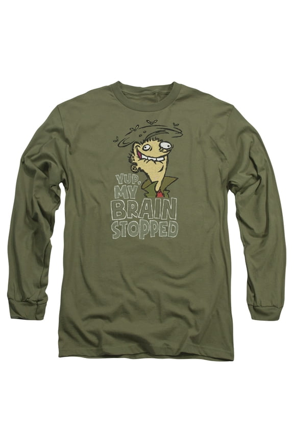 Ed Edd N Eddy Brain Dead Ed Long Sleeve Adult 18/1 T-Shirt Military Green