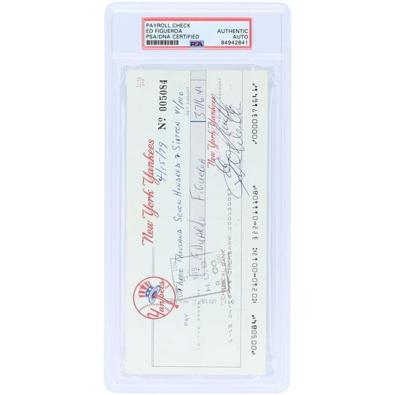 Ed Figueroa New York Yankees Autographed Check from April 15, 1979 - PSA 84942841 - Fanatics Authentic Certified