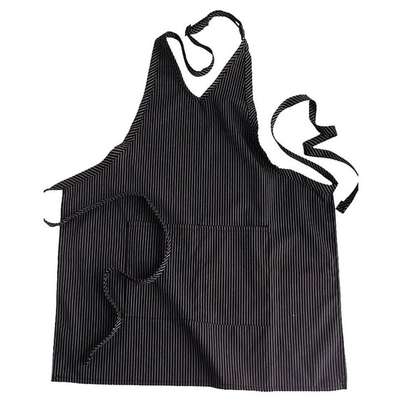 Ed Garments V-Neck Patch Pocket Bib Apron, BLACK STRIPE, One Size