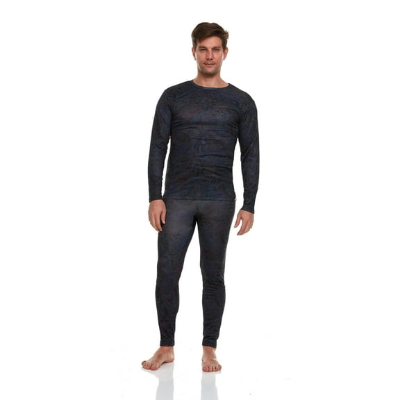 Ed Hardy 2-Pc Mens Thermal Underwear Set - Graphic Fleece Lined Long Underwear Mens Base Layer Shirt & Long Johns - Winter Inner Pants & Top, Rose/2XL